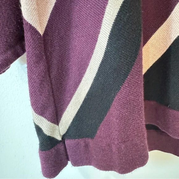 Allison Daley Sparkly Pink and Burgundy Wide Striped 3/4 Sleeve Sweater - Picture 4 of 17